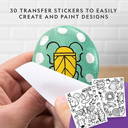 Demonstration of applying the magic transfer decals onto a painted rock using a damp sponge.