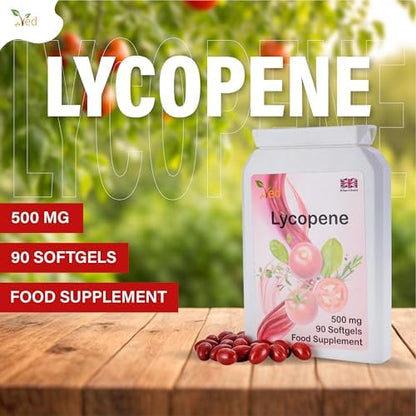 Ved Lycopene 500 mg supplement label showcasing allergen free and non GMO formulas