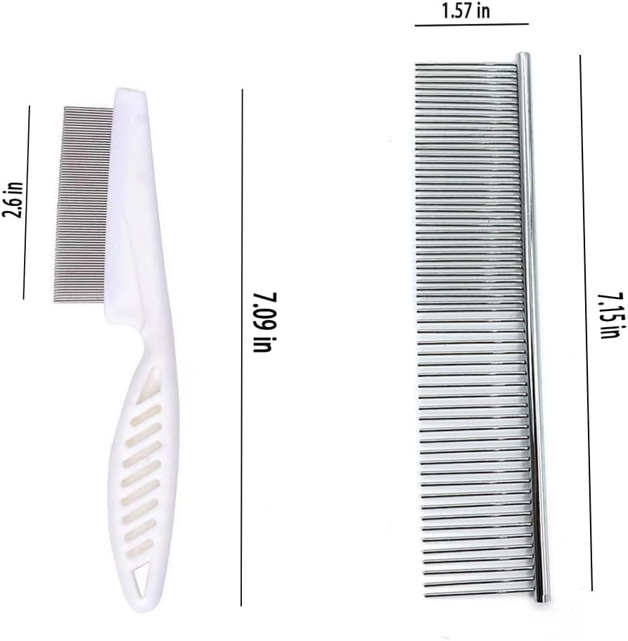 EFYUE white stainless steel pet comb set showing both fine and standard grooming tools