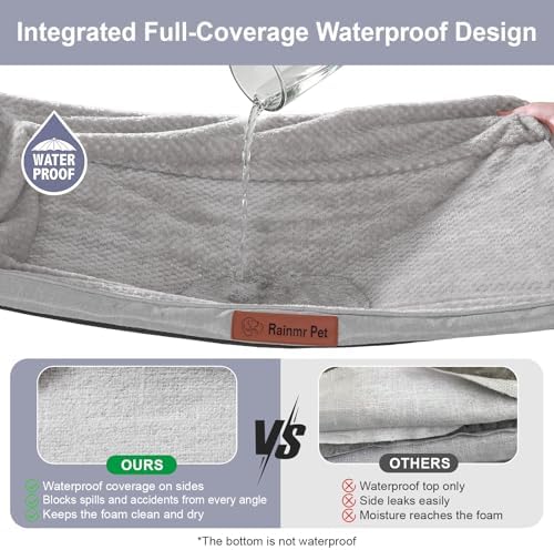 Rainmr Orthopedic Dog Bed for Small and Medium Dogs, Memory Foam Pet Bed with Washable Removable Cover, Nonskid Bottom, Waterproof, for Indoor, Outdoor, Crate Car Use, 30x20x6 Inches, Light Grey - Image 5