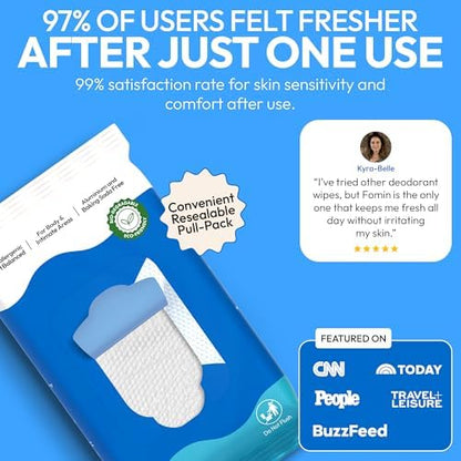 FOMIN pH balanced body wipes with Mandelic Acid and Aloe Vera ingredients.