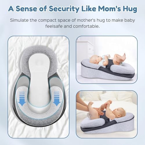 Portable baby lounger wedge pillow on a sofa