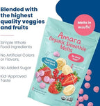 Close-up view of the melt-in-mouth texture of Amara organic berry toddler snacks
