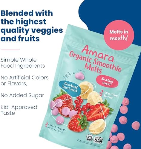 Close-up view of the melt-in-mouth texture of Amara organic berry toddler snacks