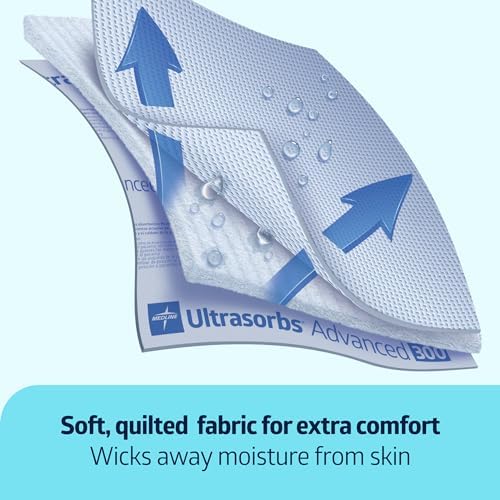 Medline disposable bed pads for adult incontinence care laid out flat on a mattress.