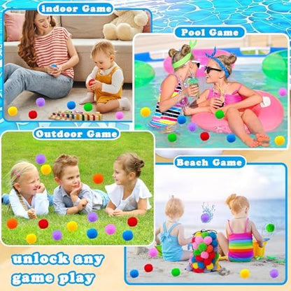Soft cotton water splash balls being submerged in a pool for outdoor summer games.