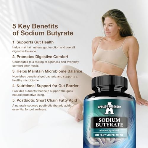 Microencapsulated sodium butyrate digestive health bottle close up product shot