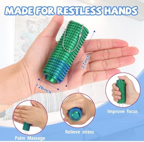 SASBSC pocket fidget toy being held in an adult hand to show the three-point-five-inch compact size.