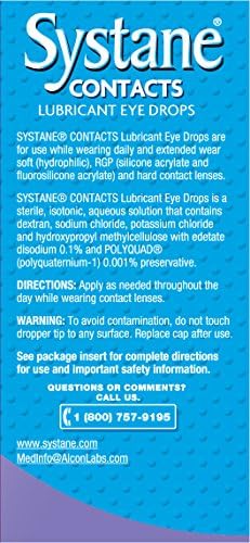 Side view of Systane Contacts Soothing Drops showing USA import details.