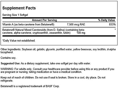 Swanson Betatene 60 softgels label details