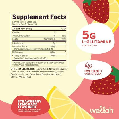 Wellah L-Glutamine supplement facts and ingredients label