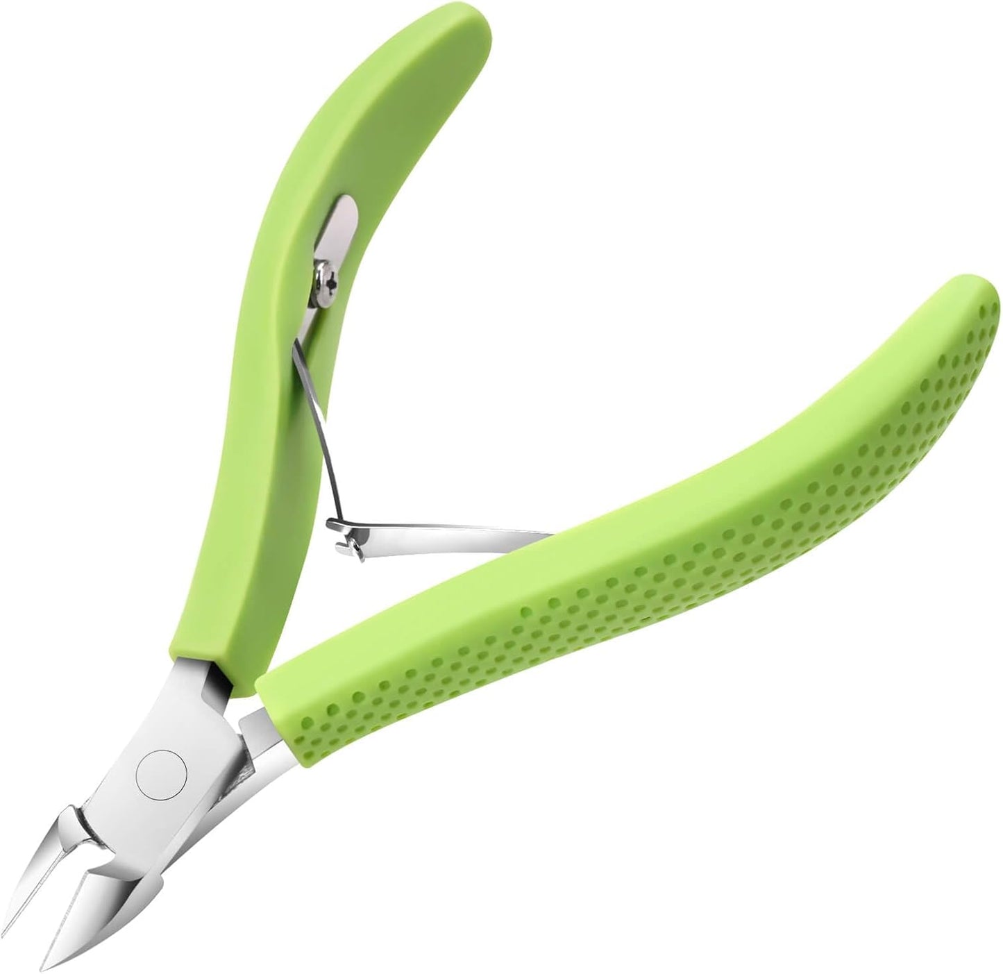 TEAORB professional nail cuticle trimmer front view showing green non slip silicone handle and sharp stainless steel nipper blades.