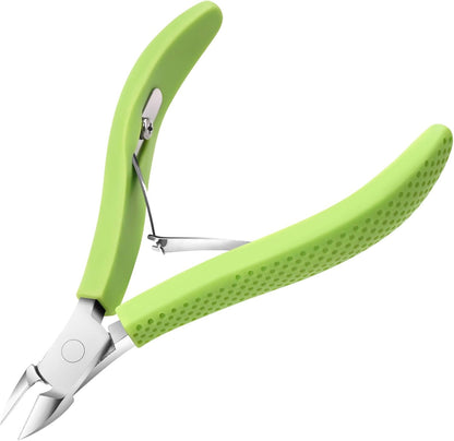 TEAORB professional nail cuticle trimmer front view showing green non slip silicone handle and sharp stainless steel nipper blades.