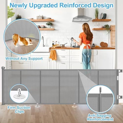EZIGO gray pet gate protecting stairs with one handed lock