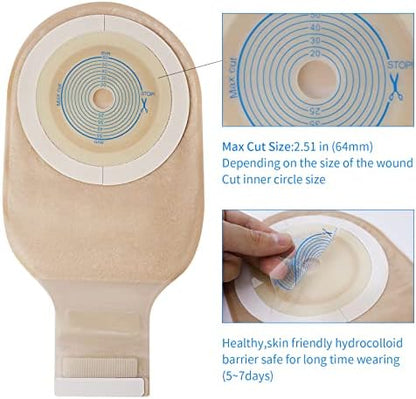 Twenty count package of Rainlotus ileostomy stoma care bags with included measuring card