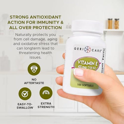 GeriCare organic vitamin E capsules for women and men close up view