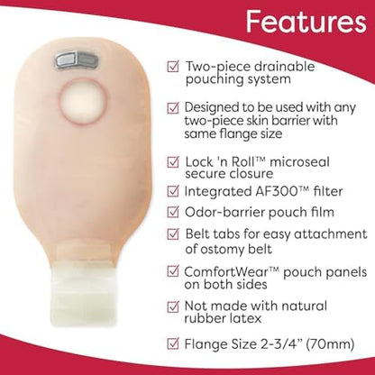 Hollister 12 inch ultra clear drainable pouch highlighting the integrated odor filter at the top