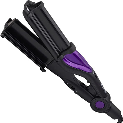 Hot Tools Professional Ceramic and Tourmaline Deep Waver front view showing purple and black plates