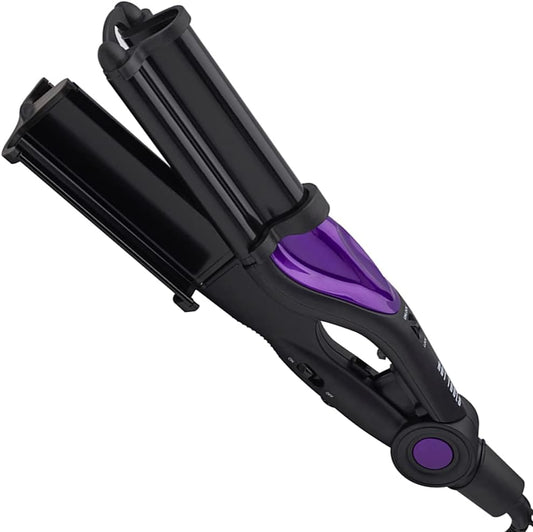 Hot Tools Professional Ceramic and Tourmaline Deep Waver front view showing purple and black plates