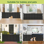 HEELALBABY outdoor retractable pet gate installed on a wooden porch deck opening