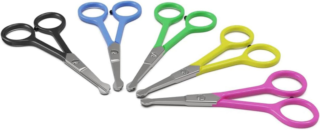 Scaredy Cut small pet safety scissors blue padded handles close up