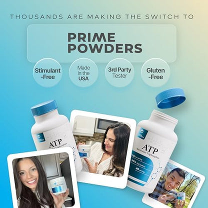 Close up of the non GMO and organic sourcing details on Prime Powders ATP container.