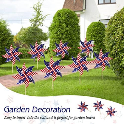 Red white and blue wind spinners for garden decor
