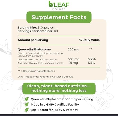 B'Leaf Nature Quercetin Phytosome high absorption ingredients breakdown