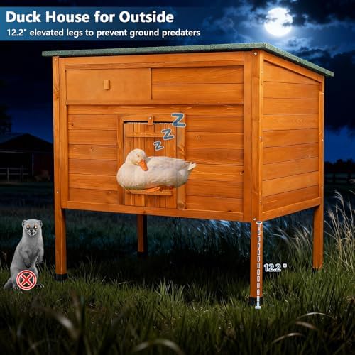 FunXplore Duck Coop Outdoor Weatherproof Wooden Duck House for Outside Small Animal Pet Hutch with Asphalt Roof Elevated Legs Pull-Out Tray Suitable for Other Poultry Chickens & Quails - Image 5