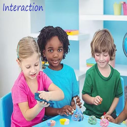 Children stretching soft non sticky dual colored butter slime from the party pack