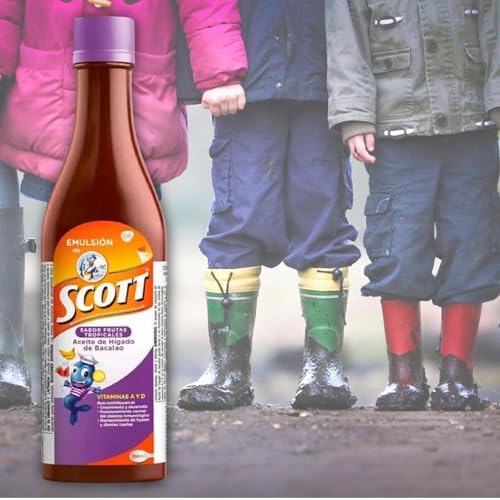 Emulsion de Scott kids liquid Omega-3 and Calcium supplement bottle side view