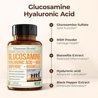 Glucosamine Sulfate with Hyaluronic Acid, Boswellia, Black Pepper & MSM Supplement – 5-in-1 Joint Supplements for Men and Women – Joint Health, Mobility & Bone Strength – FSA Eligible 60 Caps - Image 6