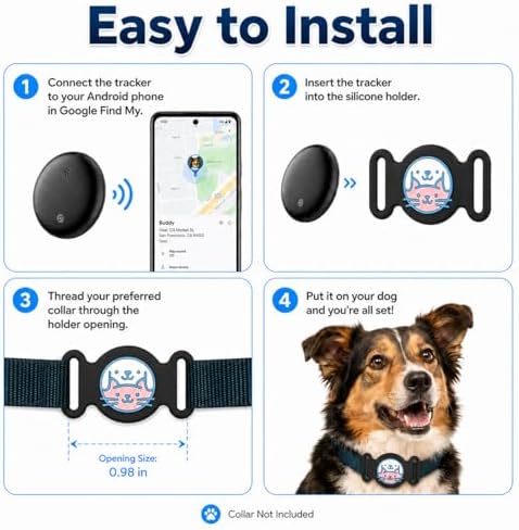 Compact and lightweight GPS tracking collar worn by a small dog breed.