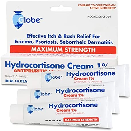 Globe anti-itch cream tubes 1 percent hydrocortisone for mosquito bite treatment.