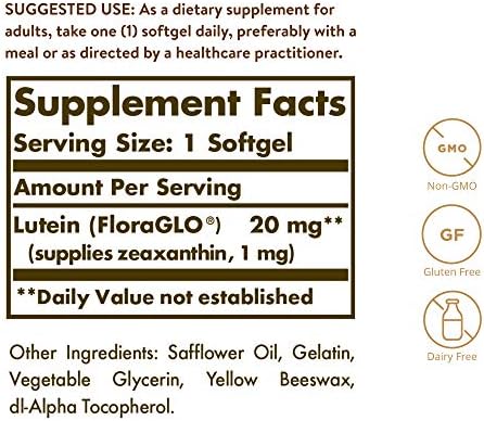 Solgar Lutein eye health supplement label details