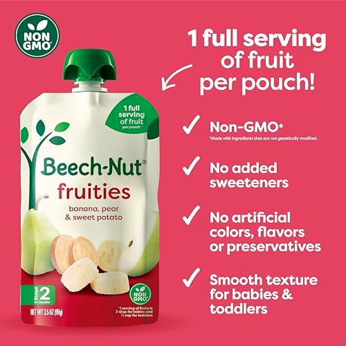 Close up of Beech-Nut baby food pouch ingredients