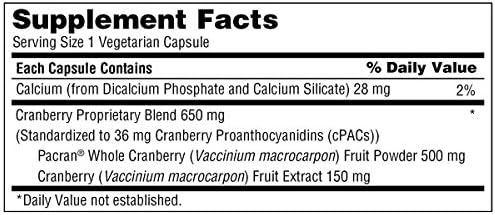 TruNature Cranberry 140 Capsules Pack Of 2 Supplement Facts Label