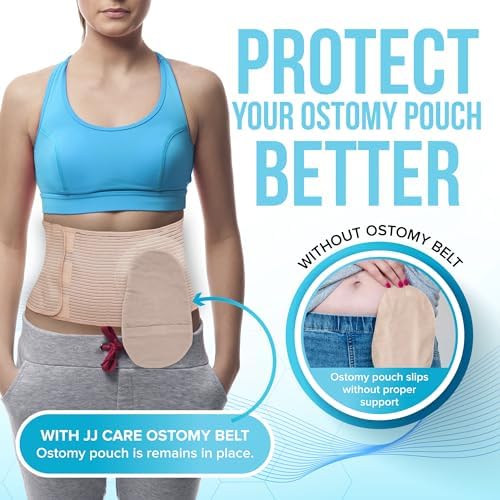 JJ CARE colostomy support band close up on the breathable ribbed nylon material.