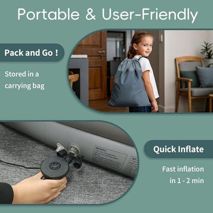 Inflatable Toddler Travel Bed, Portable Kids Air Mattress with Soft Bed Sheet, Toddler Air Mattress with Surround Safety Bumpers, Ideal for Home Use or Travel, Includes Pump and Carry Bag - Image 8