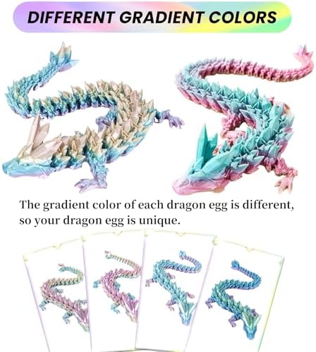 Three articulated 3D printed crystal dragons on an office desk