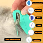 Patelai stainless steel and rubber rabbit grooming tools close up view