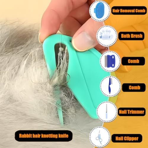 Patelai stainless steel and rubber rabbit grooming tools close up view