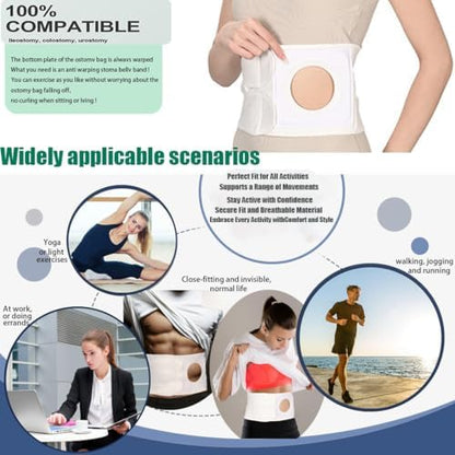Flosmore post operative colostomy belt being adjusted for size L 37.4 to 43.3 inches