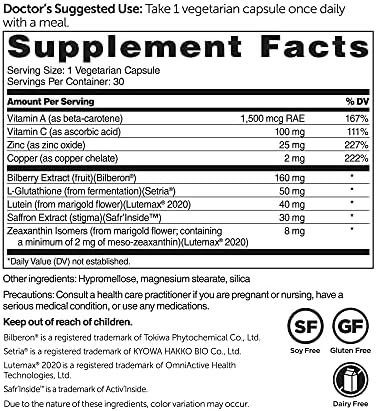 Dr. Whitaker's Vision Essentials Ultra supplement label details