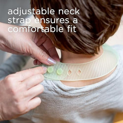 Side view of the lightweight Olababy travel bib illustrating the slim design that prevents pressure bruising.