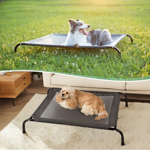 50" Lx32 Wx8 H Cooling Elevated Dog Bed for Large Dogs with Non-Slip Floor Protectors & Breathable Mesh, Raised Indoor & Outdoor Dog Cot Pet Hammock, Grey - Image 5