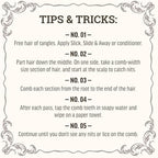 Professional grade lice removal comb being used on a section of hair.
