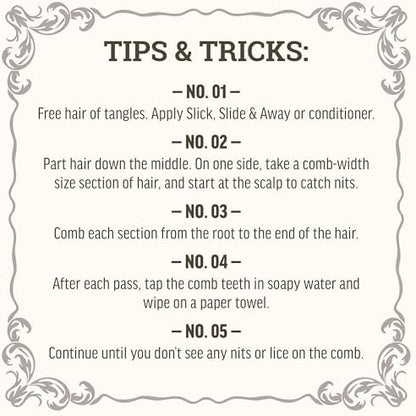 Professional grade lice removal comb being used on a section of hair.