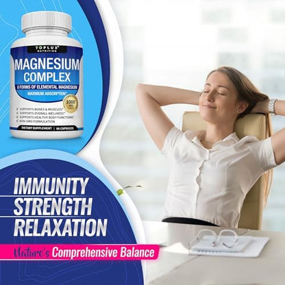 Toplux Magnesium 8 in 1 blend supplement bottle standing upright showing protective top seal