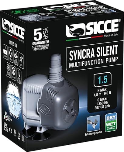 Side profile of Sicce Syncra Silent 1.5 submersible water pump.